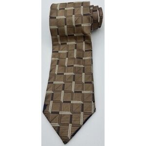 ERMENEGILDO ZEGNA Men's Tie 100% Silk ITALY Luxury Brown Silver Squares Geo